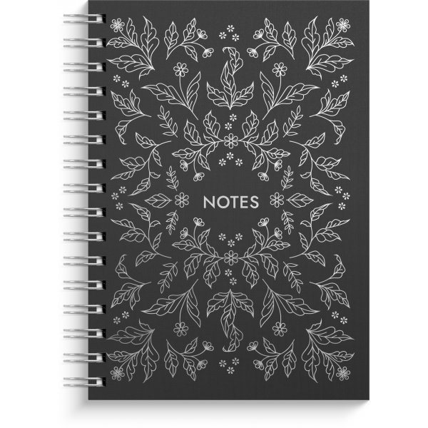 Notesbog A5 sølvfarvet blomsterlinjet spiralindbundet Notesbog A5 sølvfarvet blomsterlinjet spiralindbundet