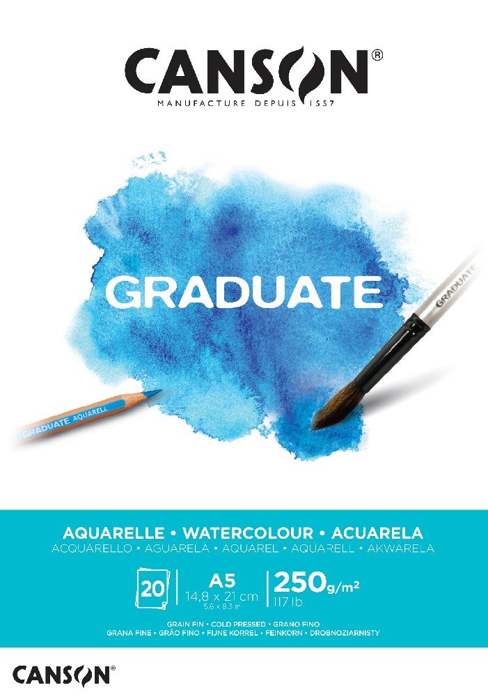 Graduate Akvarelblok 250 g 20 ark - A5 - Akvarelpapir, Blok