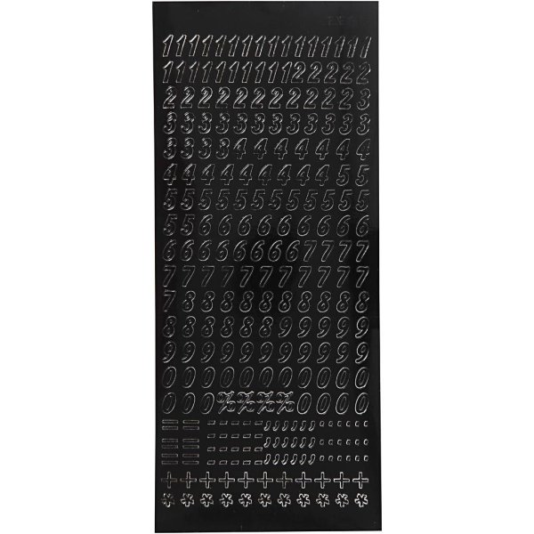 Klistermærker små tal 10x23 cm sorte - 1 ark Klistermærker små tal 10x23 cm sorte - 1 ark