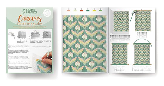 Broderikit med tropiska blommor p� canvas