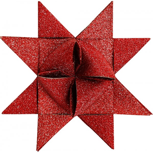 Stjernestrimler - rød - glitter, lak - Ø6,5+11,5 cm - 40 strimler Stjernestrimler - rød - glitter, lak - Ø6,5+11,5 cm - 40 strimler