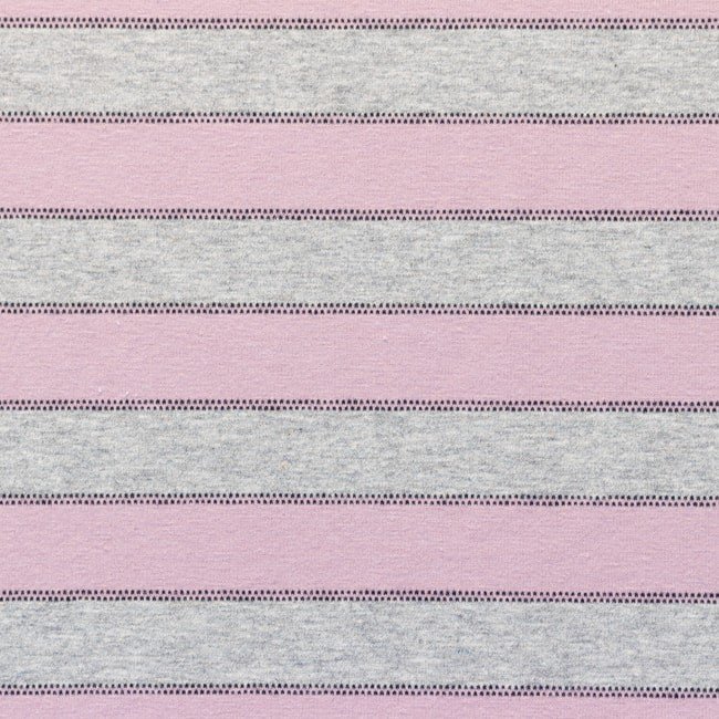 Jersey - Stribet med prikke linie - Gammelrosa - Stribede strik, Strikstof, Stof