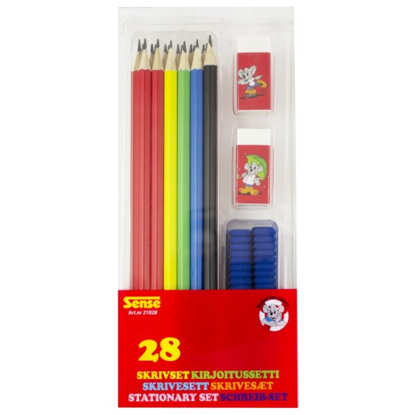Pennset 28 delar - blyertspennor, penngrepp och suddgummin