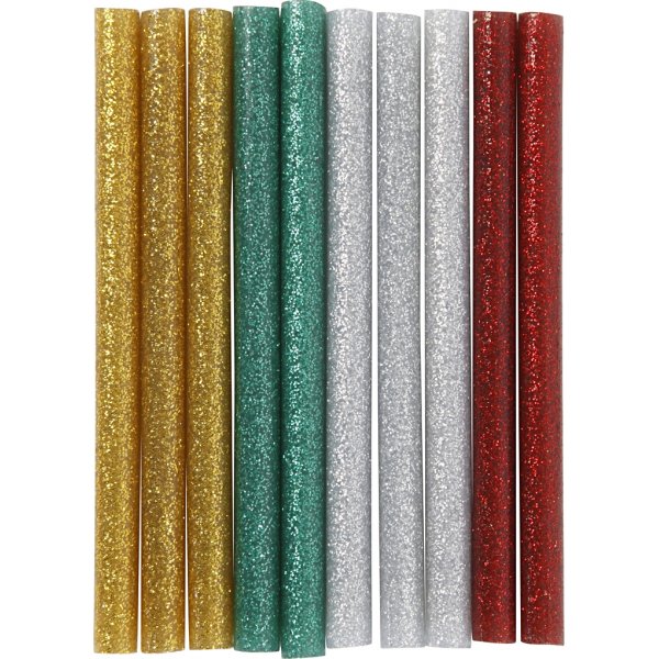 Limstänger till mini-limpistol - guld - grön - röd - silver - glitter - L10 cm - 10 st Limstänger till mini-limpistol - guld - grön - röd - silver - glitter - L10 cm - 10 st