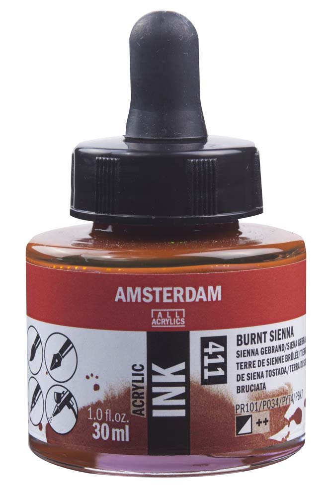 Akrylblæk Amsterdam 30 ml - Burnt Sienna - Tusch & Blæk, Kunstnerfarver