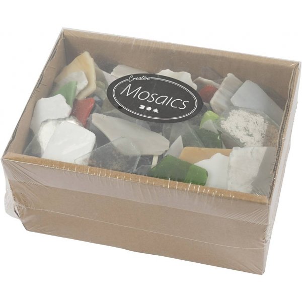 Glasmosaik - mixade färger - Innehållet kan variera - 15-60 mm - 2 kg Glasmosaik - mixade färger - Innehållet kan variera - 15-60 mm - 2 kg