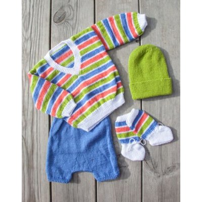 Strikkeopskrift - Sweater, bukser, hue og sokker (babystrrelser)