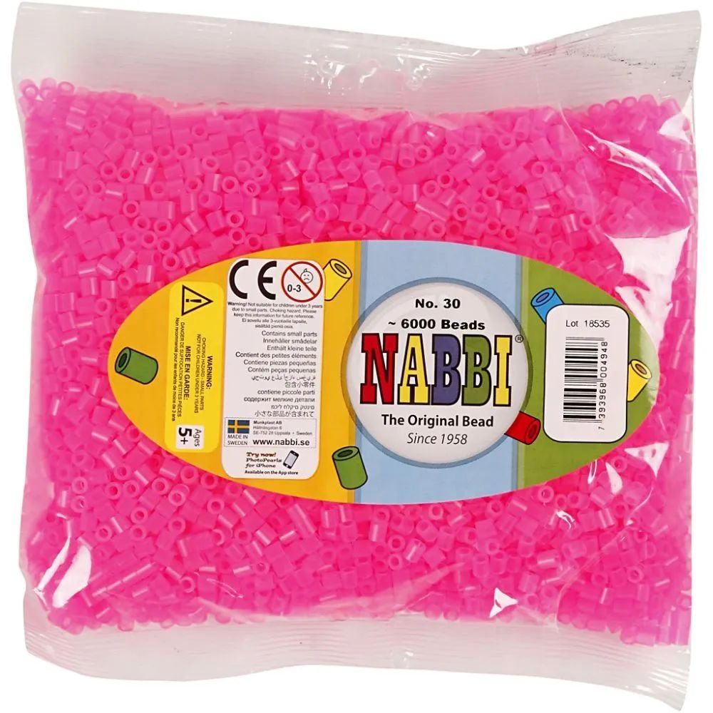 NABBI Tube Beads - Pink Neon (32257) - 6000 stk - Rørperler, Perler & perleplader, Håndværk