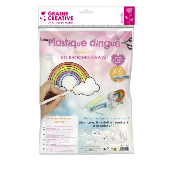 Set med 6 broscher i krympplast, kawaii-tema Set med 6 broscher i krympplast, kawaii-tema