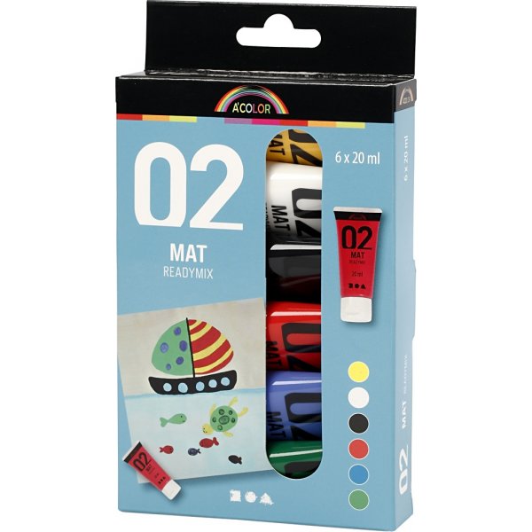 Skolfärg - Akryl - standardfärger - matt - 6 x 20 ml Skolfärg - Akryl - standardfärger - matt - 6 x 20 ml