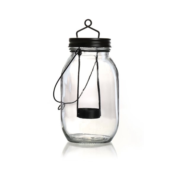Glaslykta med metallh�ngare 9 x 21,5 cm