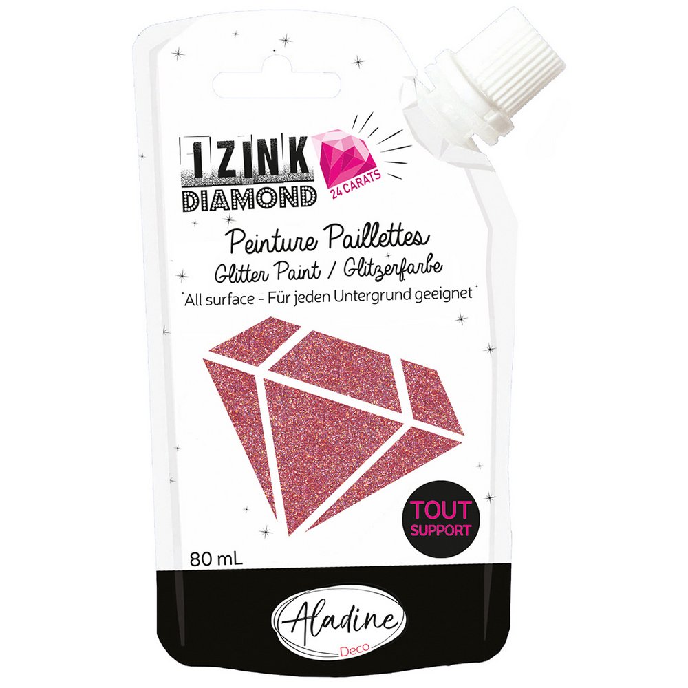 Izink Diamond farve 24 karat 80 ml - Mørk pink - Universalfarve, Hobbyfarve