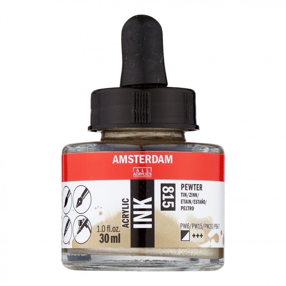 Akrylblæk Amsterdam 38 ml - Pewter - Tusch & Blæk, Kunstnerfarver