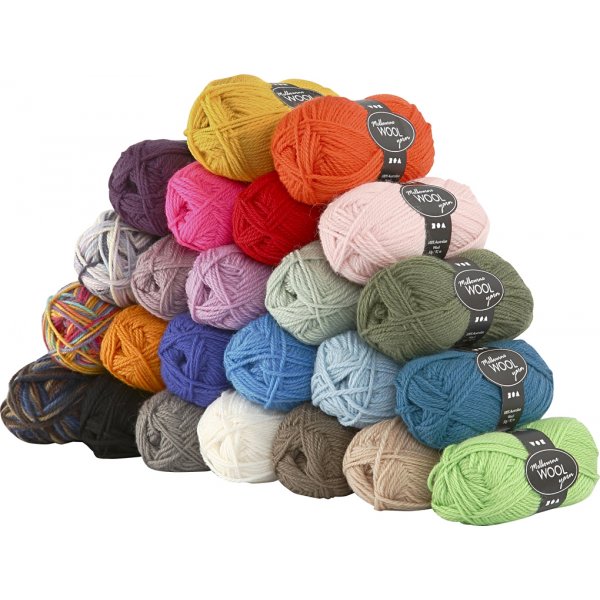 Melbourne Ullgarn - mixade färger - 24 x 50 g Melbourne Ullgarn - mixade färger - 24 x 50 g
