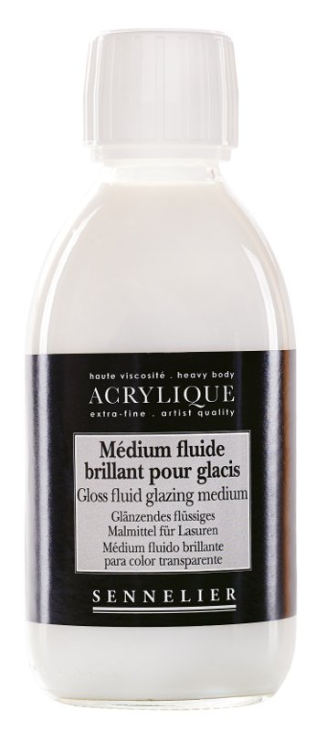 Akrylmedium Sennelier 250 ml - Gloss Fluid Glazing Medium - Akrylmedier, Malermedium, Fernis og kunstner medier til kunstmaling