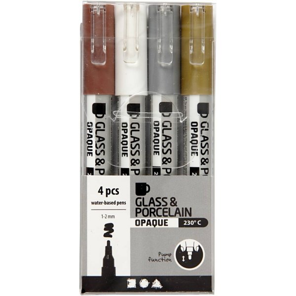 Glas- och porslinstusch - brun - guld - silver - vit - semi opaque - 1-2 mm - 4 st Glas- och porslinstusch - brun - guld - silver - vit - semi opaque - 1-2 mm - 4 st