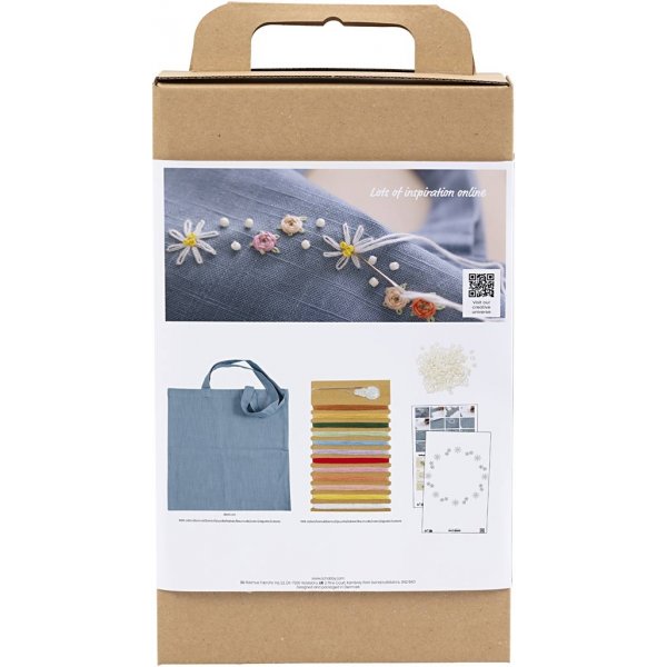 DIY Kit Broderi - duvblå - Textilkasse DIY Kit Broderi - duvblå - Textilkasse