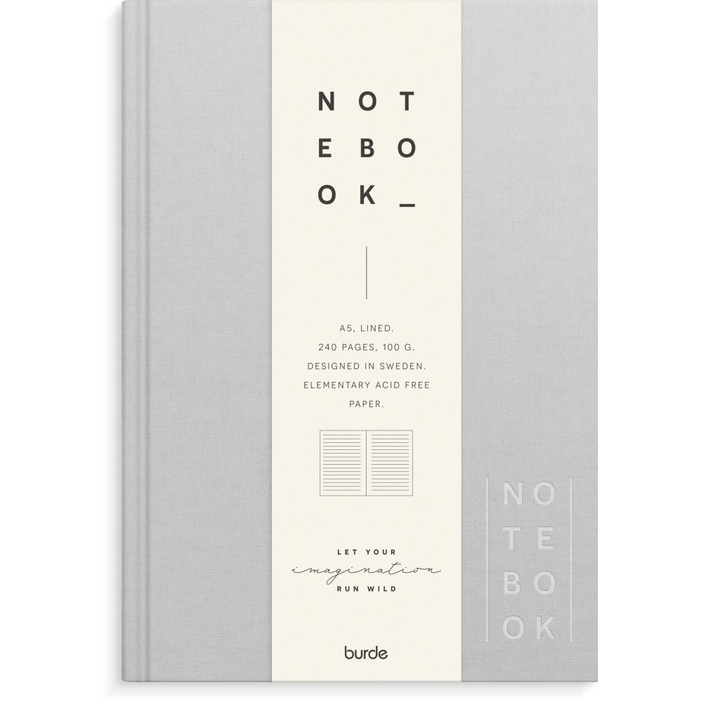 Notesbog - Tekstil - Lysegrå - Foret A5 - Notesbøger, Kontorartikler