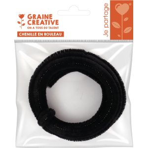 Chenille 8 mm svart, 1 meter