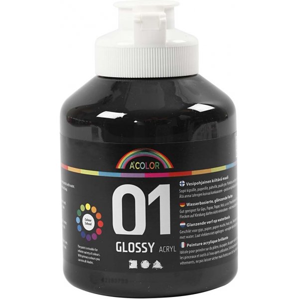 Skolfärg - Akryl - svart - blank - 500 ml Skolfärg - Akryl - svart - blank - 500 ml