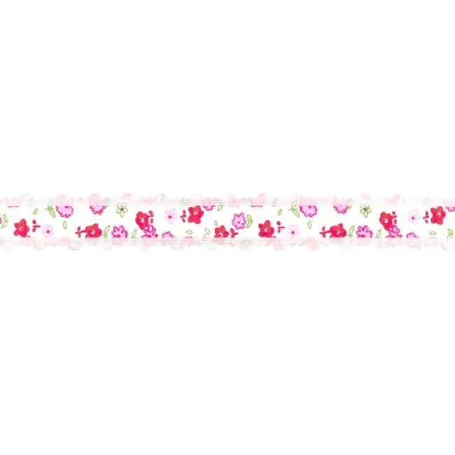 Dekorbånd - Print med blonder 25 mm - lyserøde blomster II - Blonde, Bånd & dekorationsbånd, Tekstilbånd & snor
