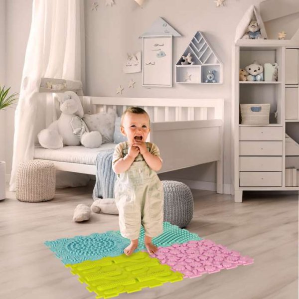 Sensorisk matta Montessori fotmassage 8 delar Pastell - Pusselmatta
