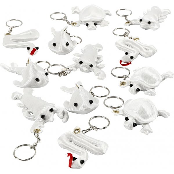 Textilfigurer med nyckelring - vit - 4 x 3 st Textilfigurer med nyckelring - vit - 4 x 3 st