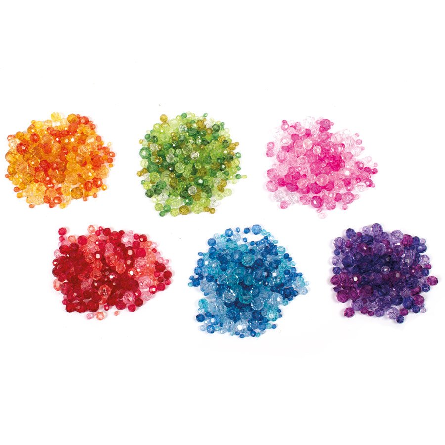 Faceterede perler - 6 farver x 50 g - Plastperler, Håndværk