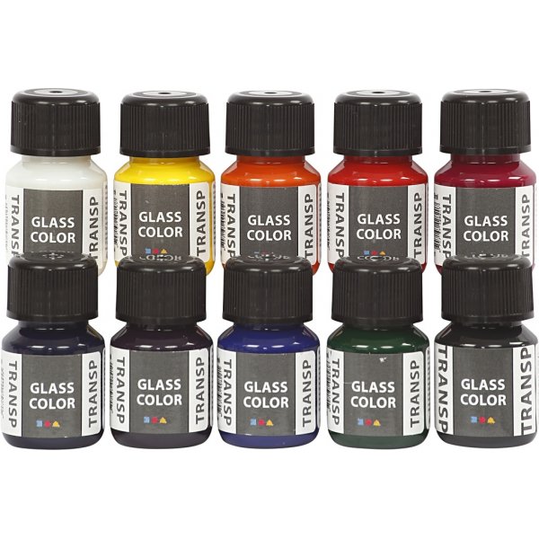 Glasfärg transparent - mixade färger - 10 x 30 ml Glasfärg transparent - mixade färger - 10 x 30 ml