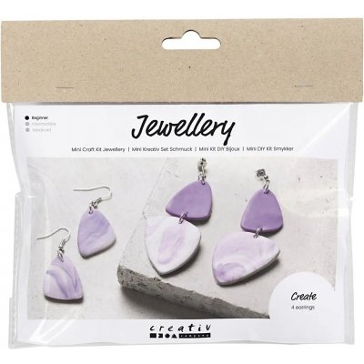 Mini DIY Kit smykker, lys lilla, marmorerede reringe