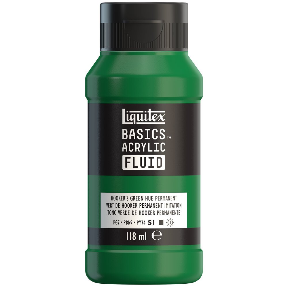 Akrylfärg - Liquitex Basics Fluid - 118ml - Hookers Green Permanent Hue - Akrylfärger, Konstnärsfärger
