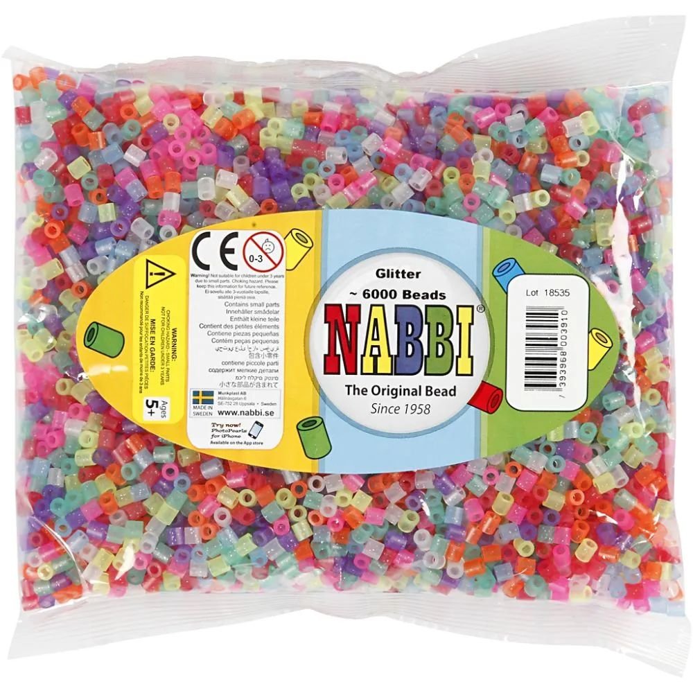NABBI Tube perler - Glitterfarver - 6000 stk - Rørperler, Perler & perleplader, Håndværk