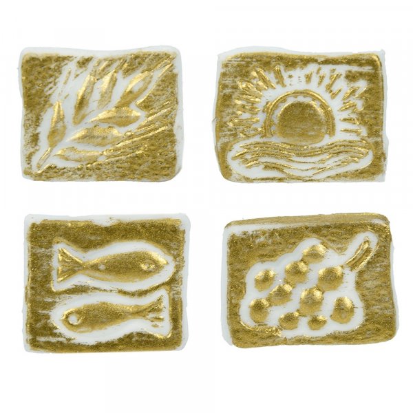 Voksdekorasjoner - bygg, sol, fisk og due (20x20 mm)