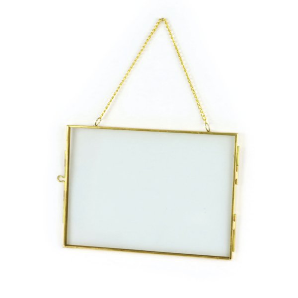 Rektangul�r glasram med kedja 18 x 13 cm