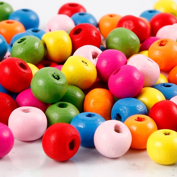 Träpärlor - Ø8 mm - mixade färger - 500 g Träpärlor - Ø8 mm - mixade färger - 500 g