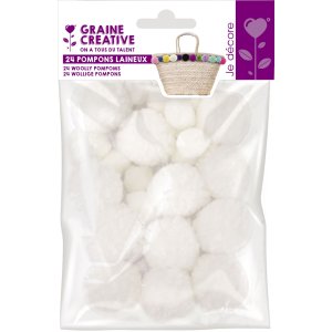 Pomponer i ull 24-pack, Ø15 & Ø30 mm, snövit Pomponer i ull 24-pack, Ø15 & Ø30 mm, snövit