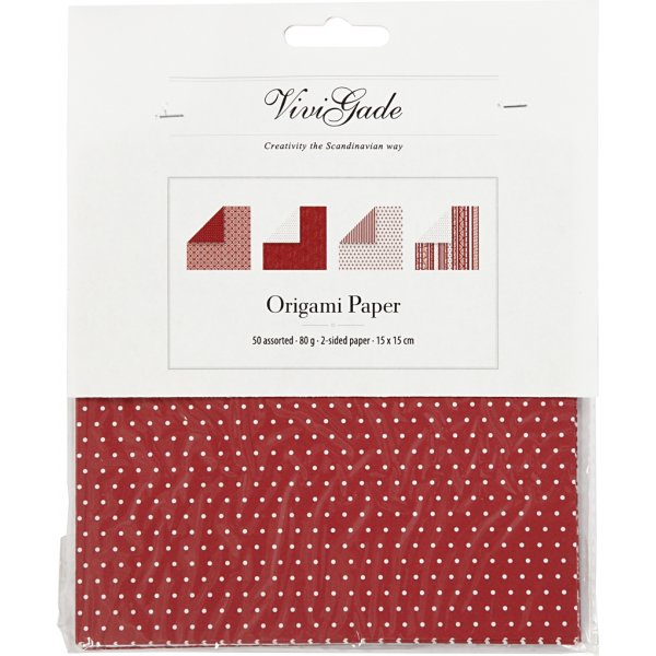 Origamipapper - röd/vit - 15 x 15 cm - 50 ark Origamipapper - röd/vit - 15 x 15 cm - 50 ark