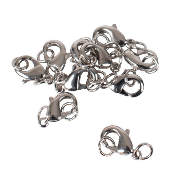 Halsbandslås karbinhake med motring 10 mm försilvrade - 10 st Halsbandslås karbinhake med motring 10 mm försilvrade - 10 st