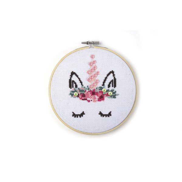 Broderikit enhörning i träram Ø 15,5 cm Broderikit enhörning i träram Ø 15,5 cm