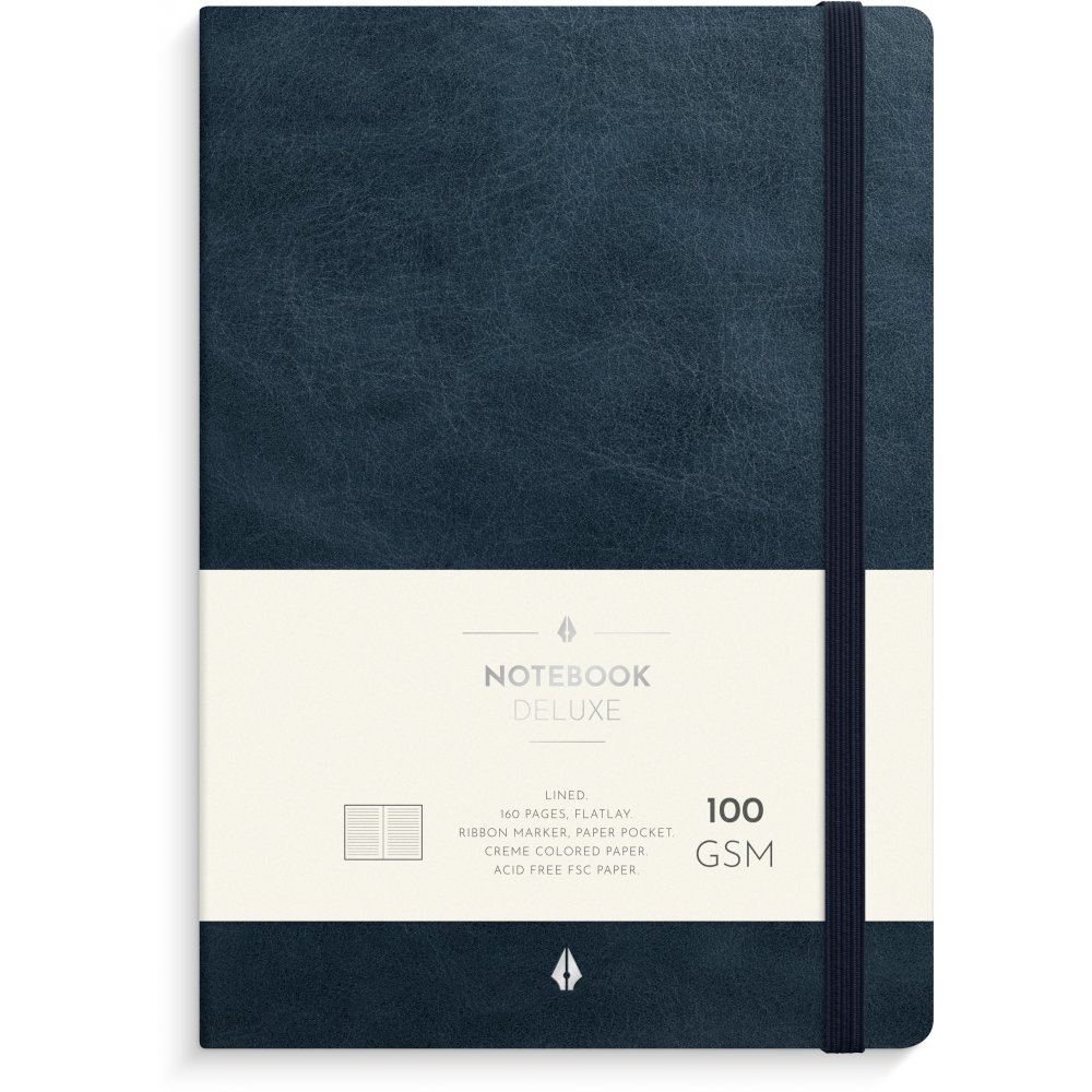 Notebook - Deluxe - A5 - Blå - Notesbøger, Kontorartikler