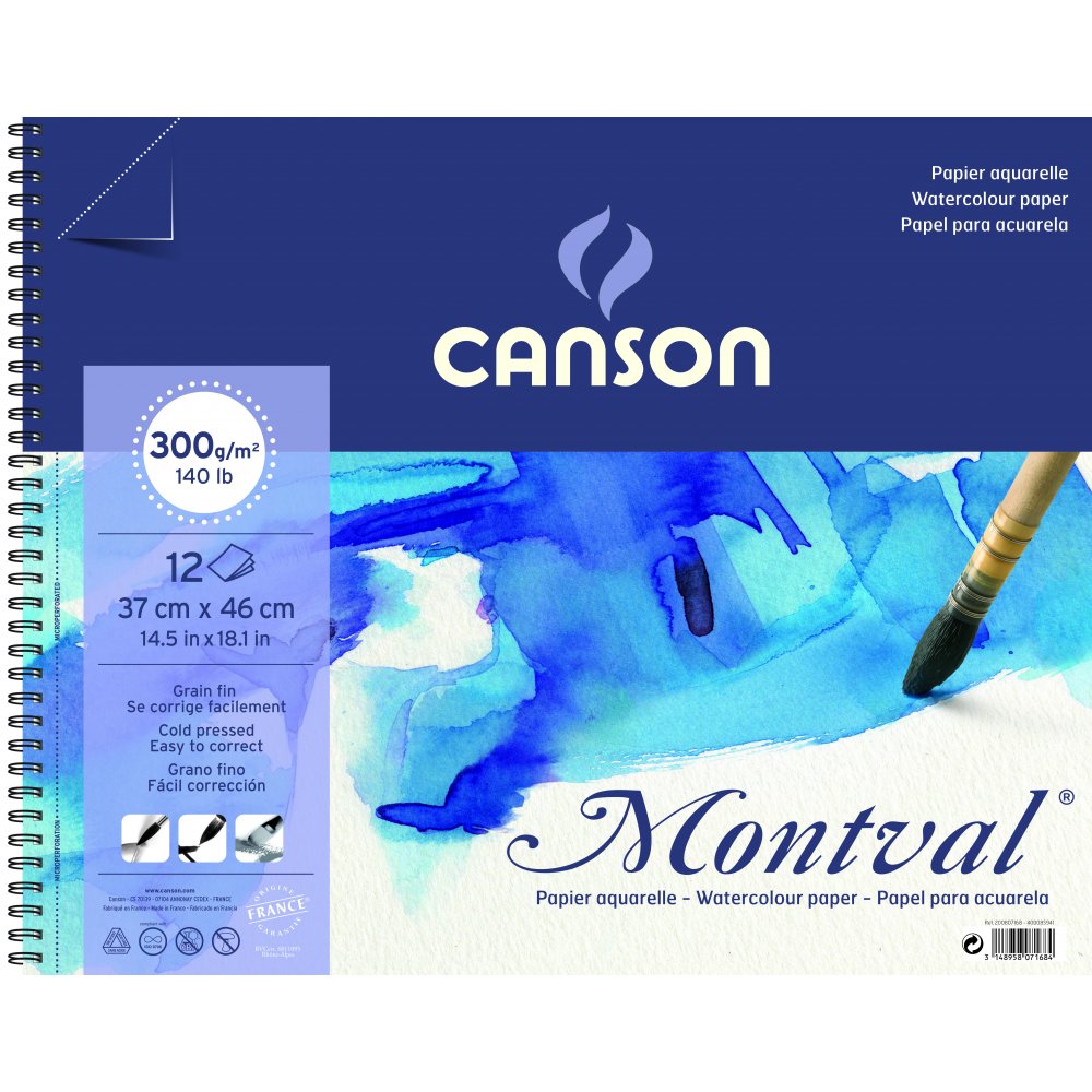 Canson Montval 300 g Fin Grøn - 37x46 cm - Akvarelpapir, Blok