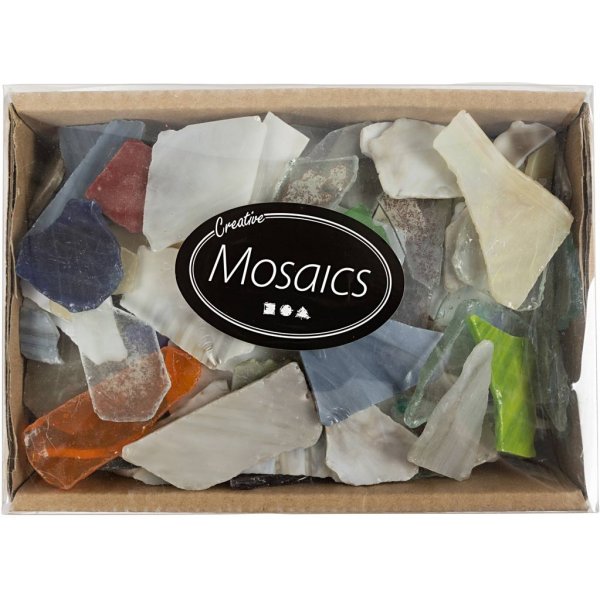 Glasmosaik - mixade färger - Innehållet kan variera - 15-60 mm - 2 kg Glasmosaik - mixade färger - Innehållet kan variera - 15-60 mm - 2 kg