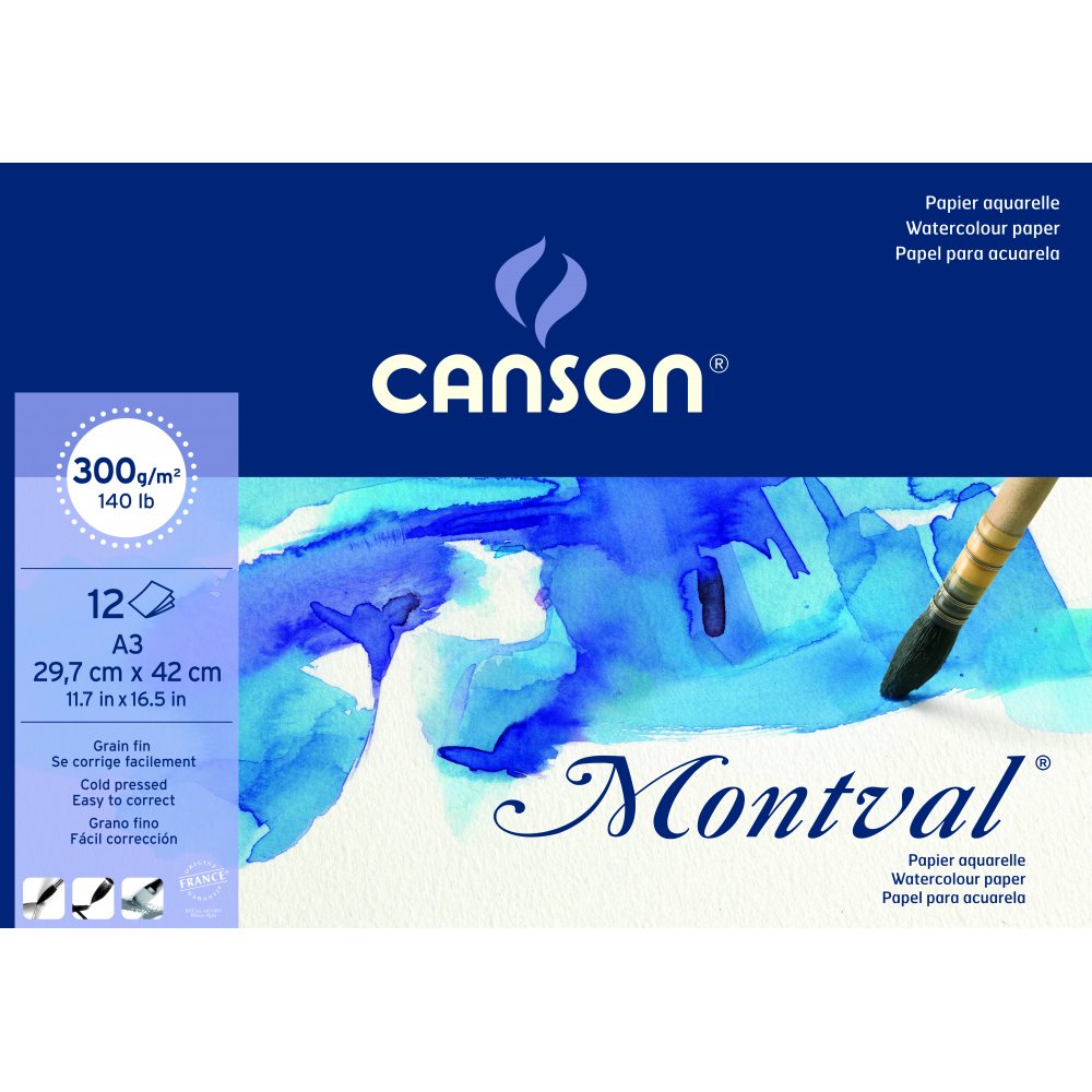 Canson Montval 300 g Fin - A3 - Akvarelpapir, Blok
