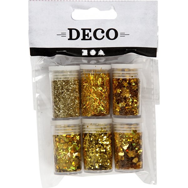 Glitter og pailletter - guld - 6 x 5 g Glitter og pailletter - guld - 6 x 5 g