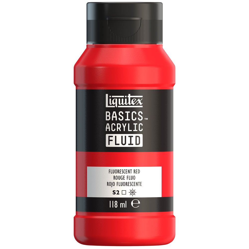 Akrylfärg - Liquitex Basics Fluid - 118ml - Fluorescent Red - Akrylfärger, Konstnärsfärger