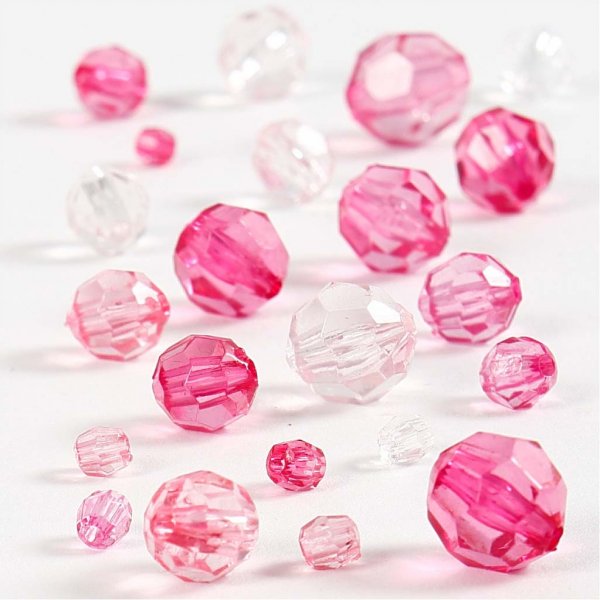 Harmoni facetterade plastpärlor - mixade - rosa - 45 g Harmoni facetterade plastpärlor - mixade - rosa - 45 g