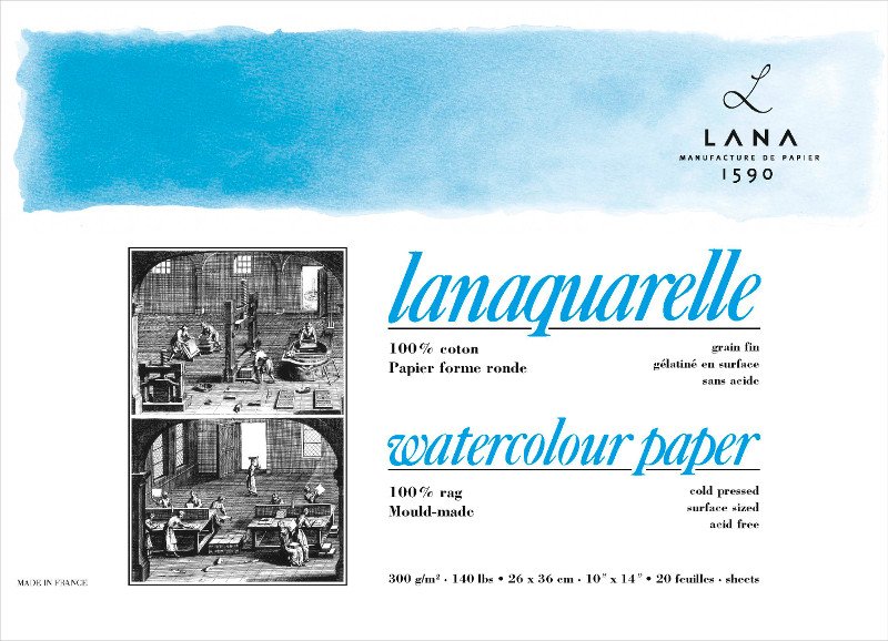 Akvarelblok Lana Lanaquarelle 300 g Koldpresset Medium - 460x610mm - Akvarelpapir, Blok