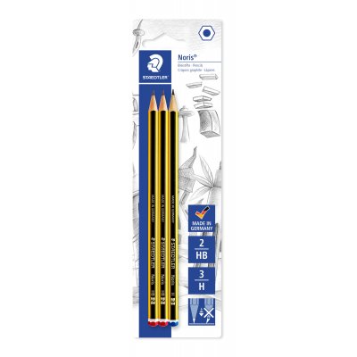Noris Blyanter med viskelder og blyantspidser - 3 blyanter