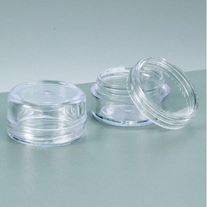 Plastbeholder ø 3,0 cm x 1,7 cm - krystalklar rund, skruelåg