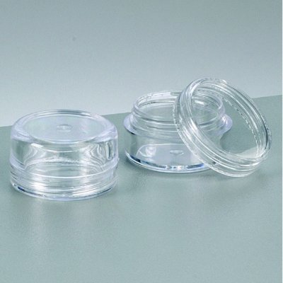 Plastbehllare  3,0 cm x 1,7 cm - kristallklar runda, skruvlock